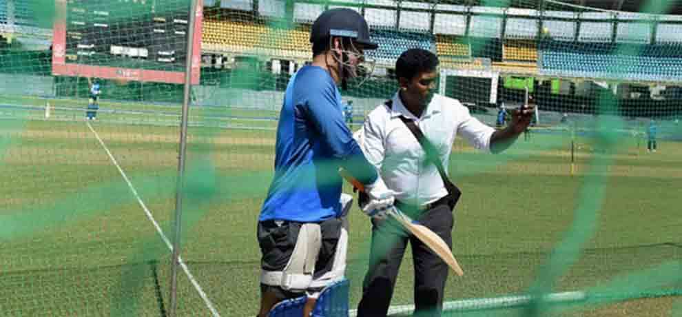 dhoni practice session disrupts as fan enter to take selfie with him