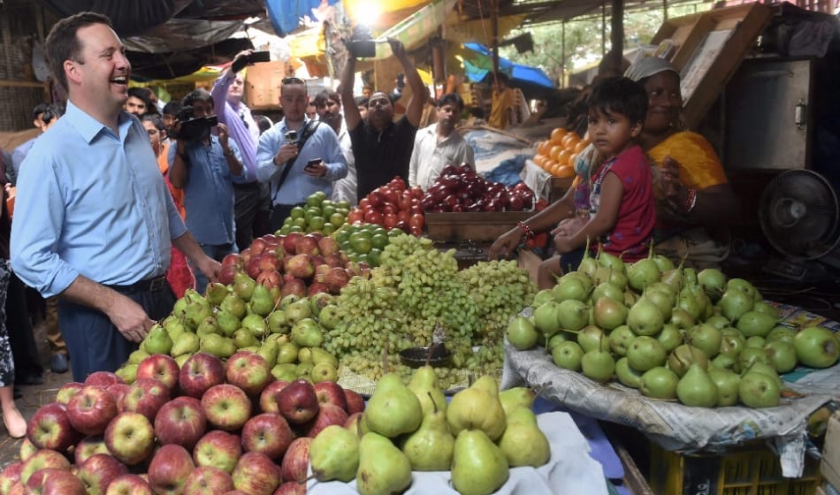 Australian Minister for Trade, Tourism Steven Ciobo visited to Azadpur Sabzi Mandi in New Delhi