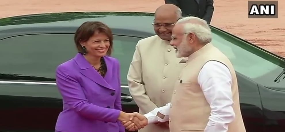 Swiss President Doris Leuthard receives ceremonial reception at Rashtrapati Bhavan