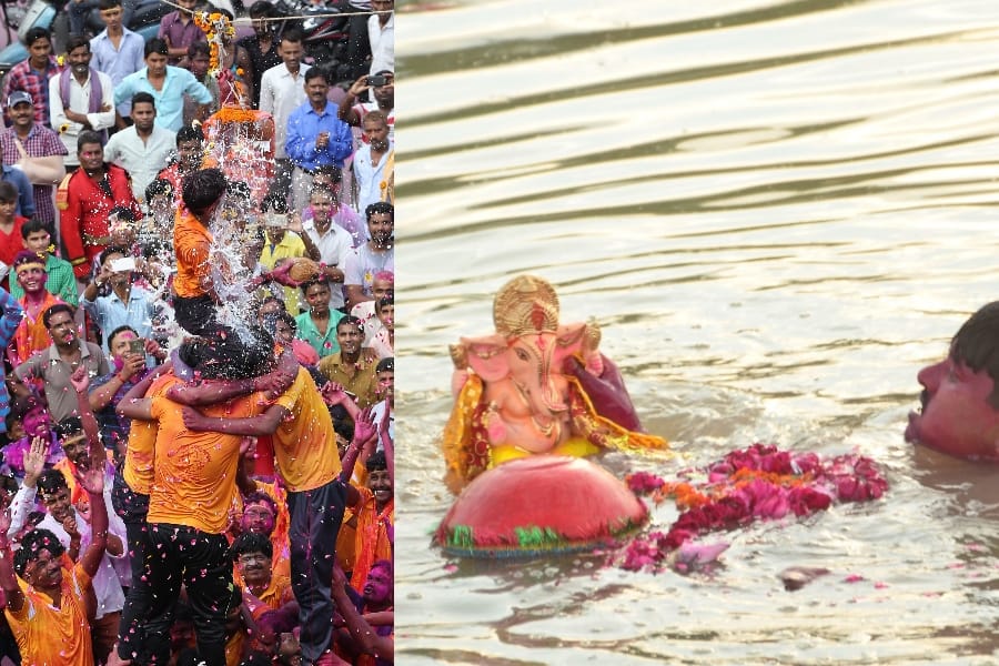 emersion of statues of lord ganesha in Lucknow.