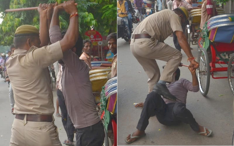 home guard beats rikshawwala on lucknow roads