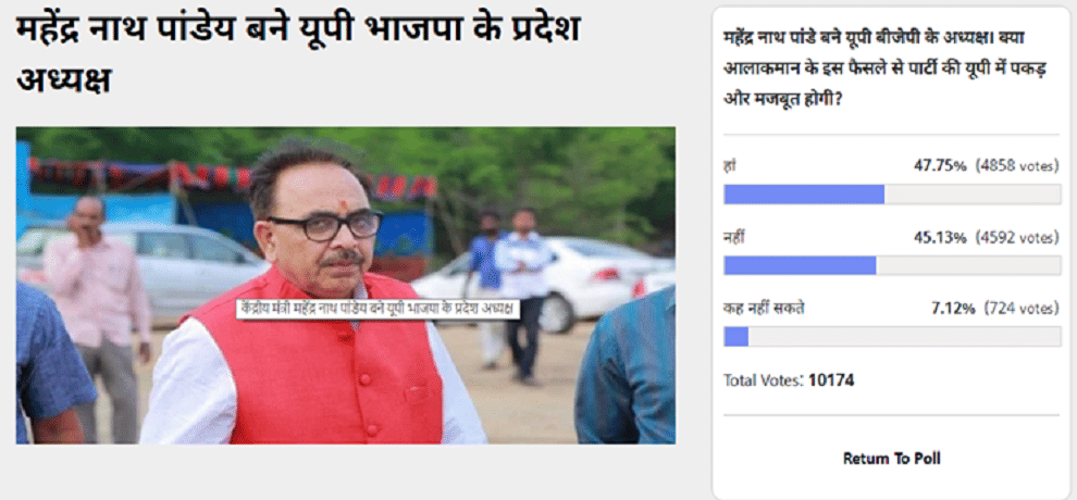 amar ujala poll will mahendra nath pandey be a positive sign for bjp in up 
