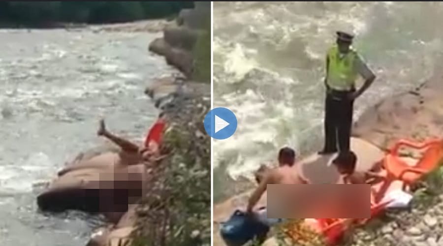 Randy couple having intimate at riverbank in Colombia