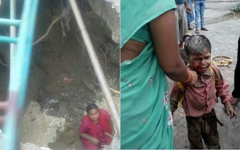 road of vikramaditya marg lucknow sinked in, two injured