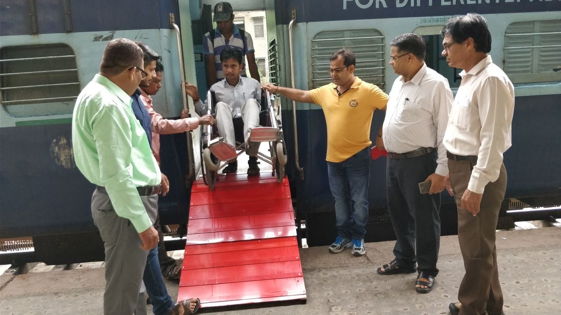 Ramp in train for help of disabled