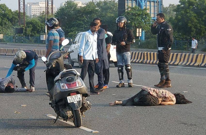cab collide with bike in delhi dnd, youth and woman injured