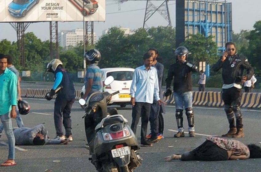cab collide with bike in delhi dnd, youth and woman injured