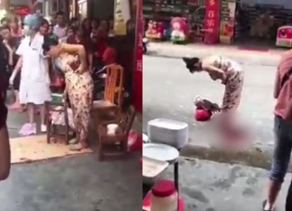 Women gave birth to child while shopping in market at Yunfu in southern China