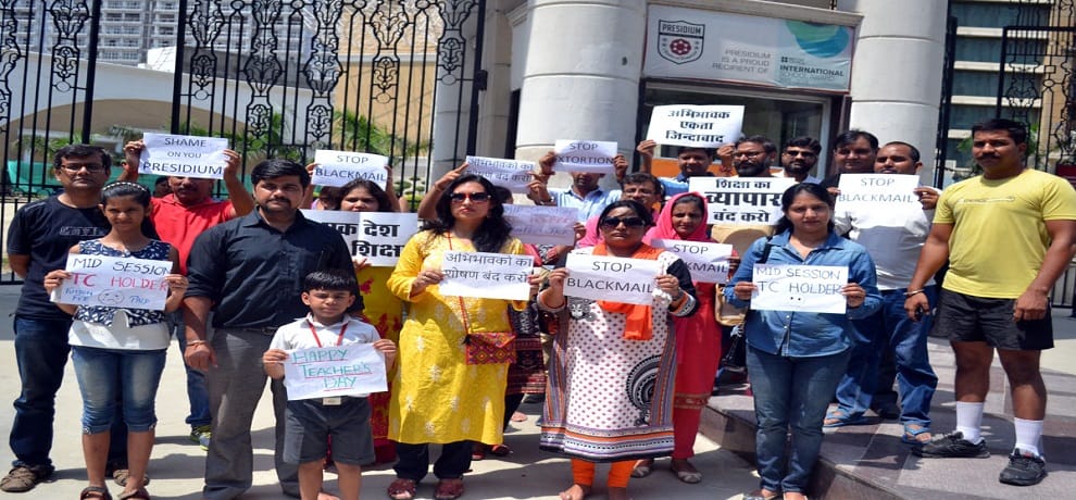parents sitting on indefinite strike against school in indirapuram