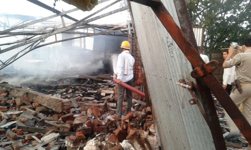 scene after blast in crackers factory firozabad