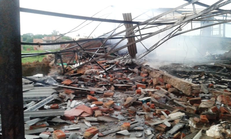 scene after blast in crackers factory firozabad