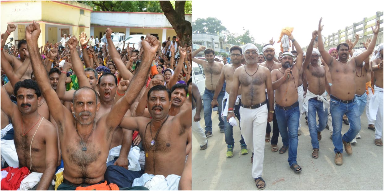 shiksha mitra semi naked protest in uttar pradesh