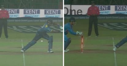ms dhoni magical stumping sends back angelo mathews