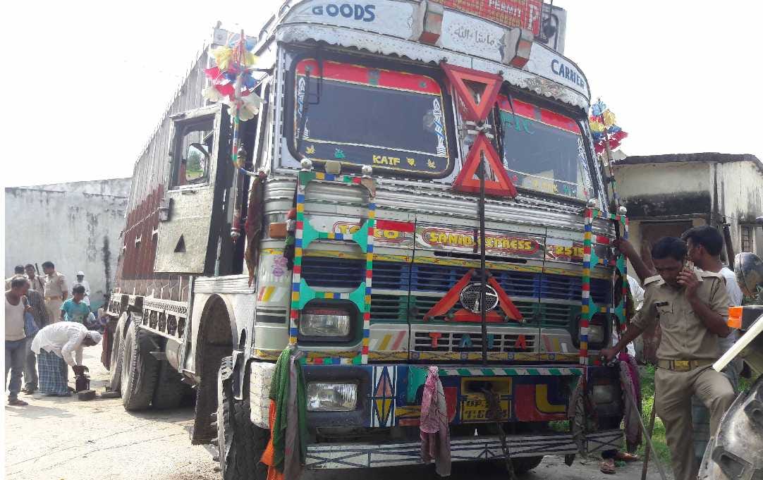Truck trapped in litter pile, hundreds of bovine skins recovered
