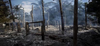 A village of Rohingya Muslims was burning