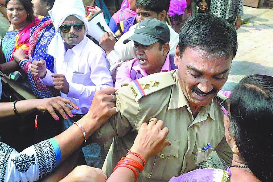 protest of sikhamitra for salary hike