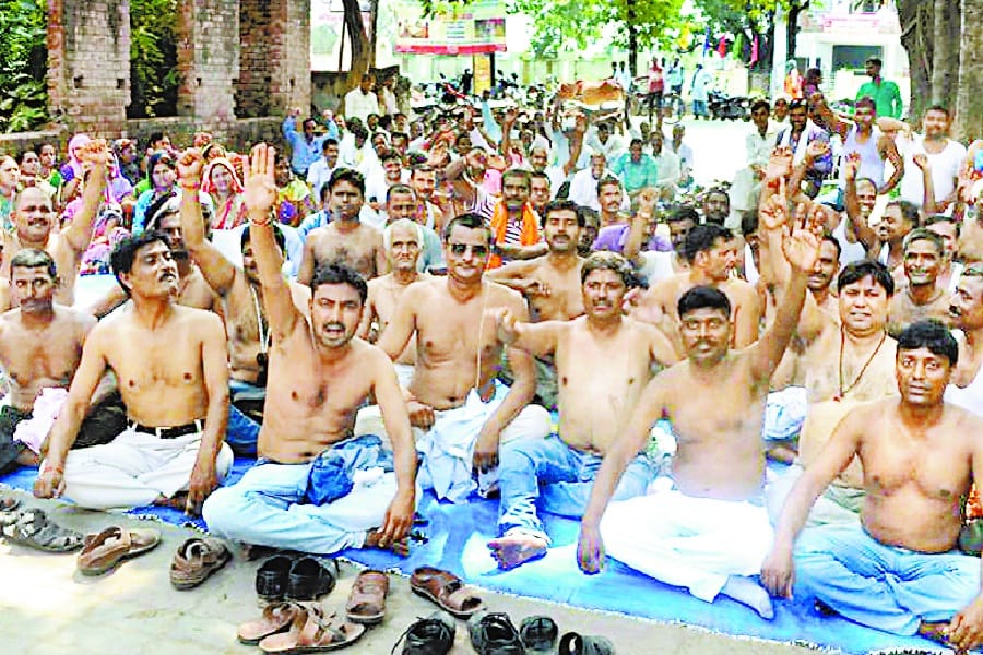 protest of sikhamitra for salary hike