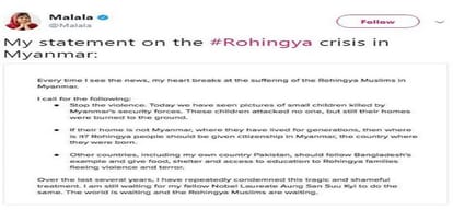 chinese media annoyed to Malala Yousafzai statement on rohingya muslim