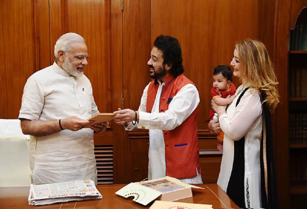 singer adnan sami met prime minister narendra modi with his wife and daughter medina