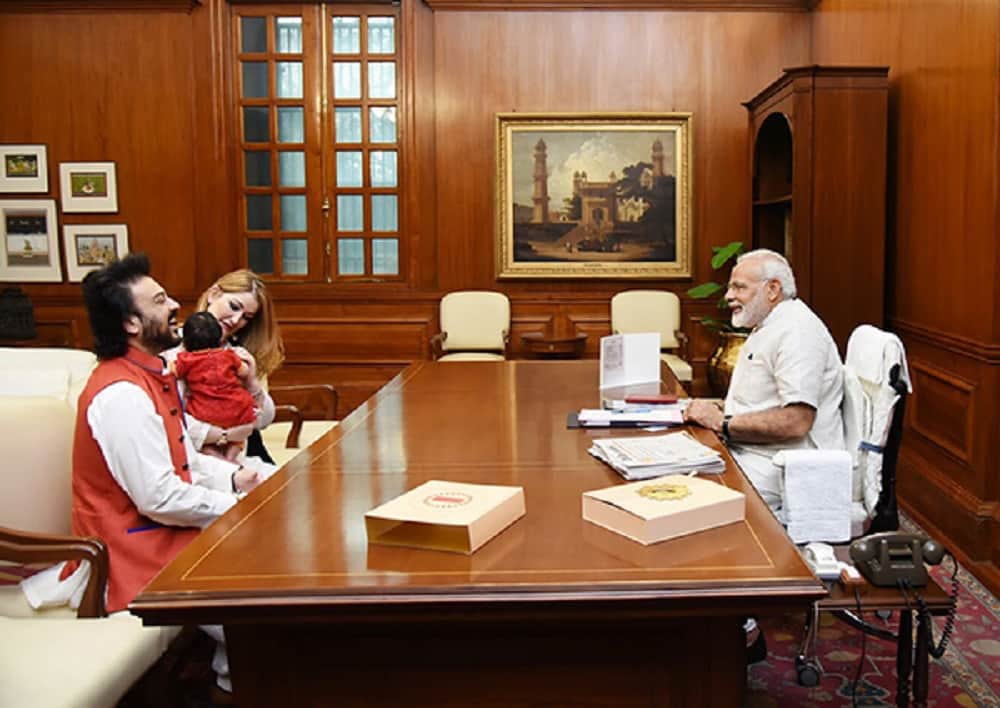 singer adnan sami met prime minister narendra modi with his wife and daughter medina