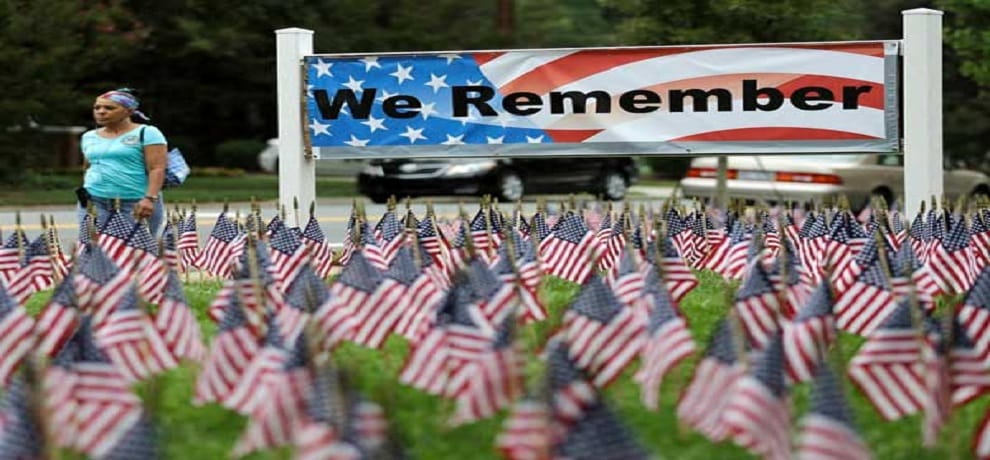 Thousands of people gather at ground zero on 9/11 attacks in america