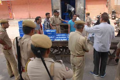 police review the curfew situation in old city jaipur