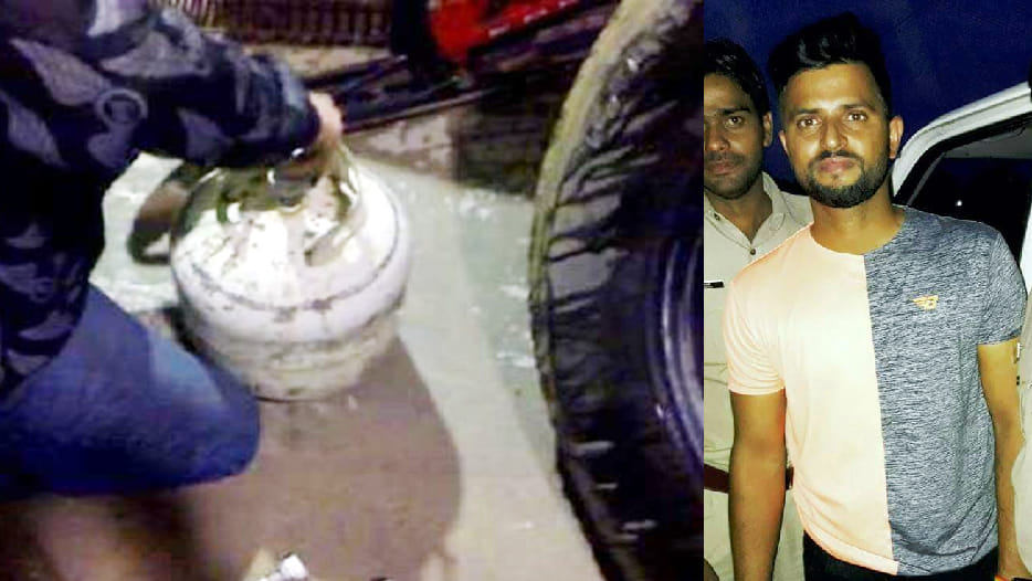 burst of Suresh Raina's car tyre