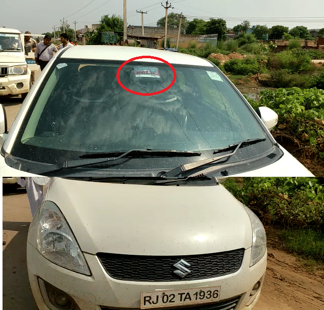 mla sticker pasted on this car-transport officers avoided and let the car go