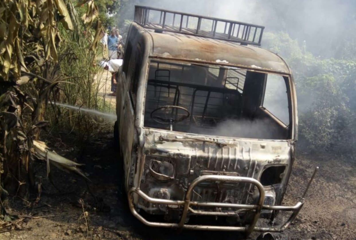 School van burns, child survivors
