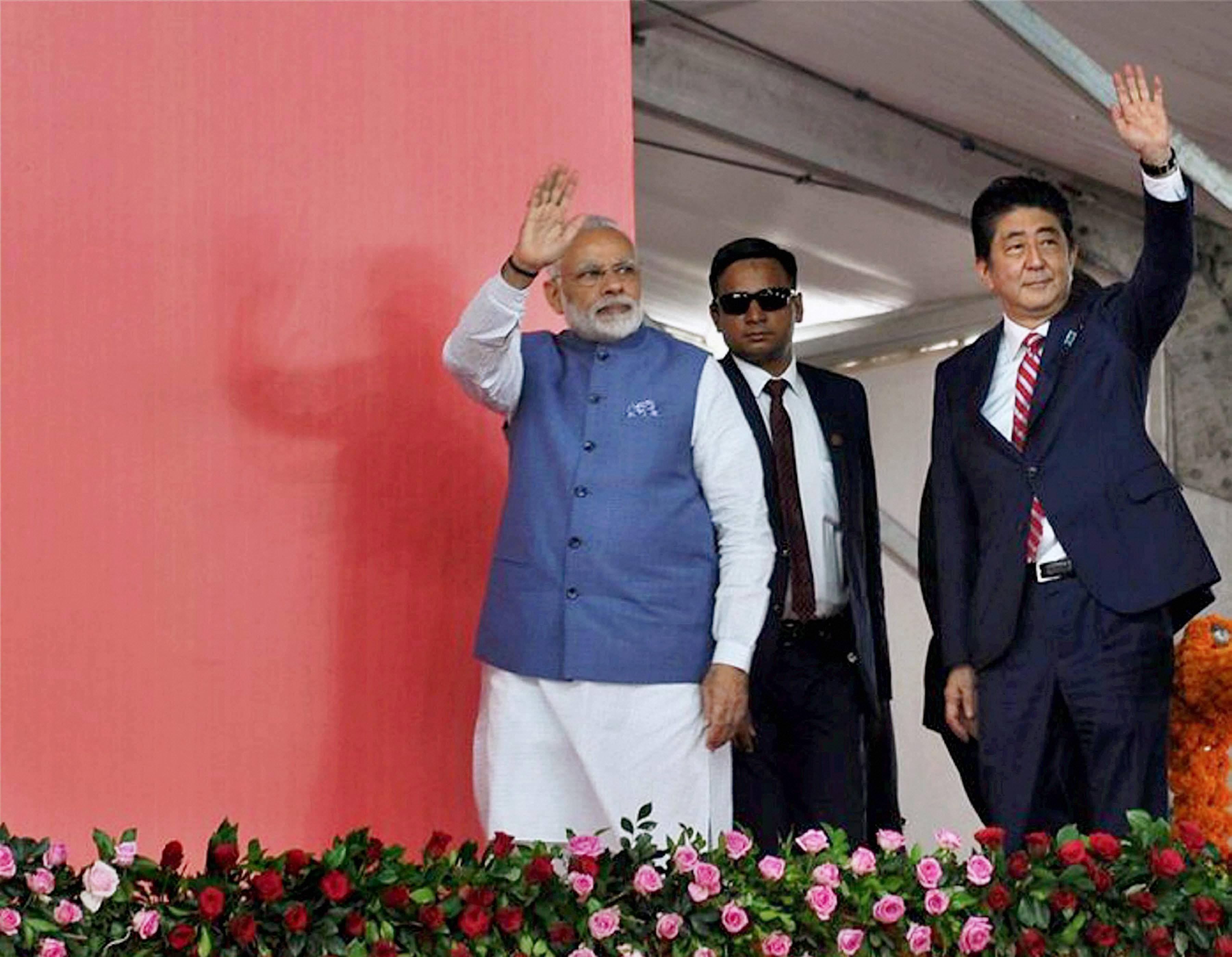 Narendra modi shinzo abe bullet train project launch in gujarat 