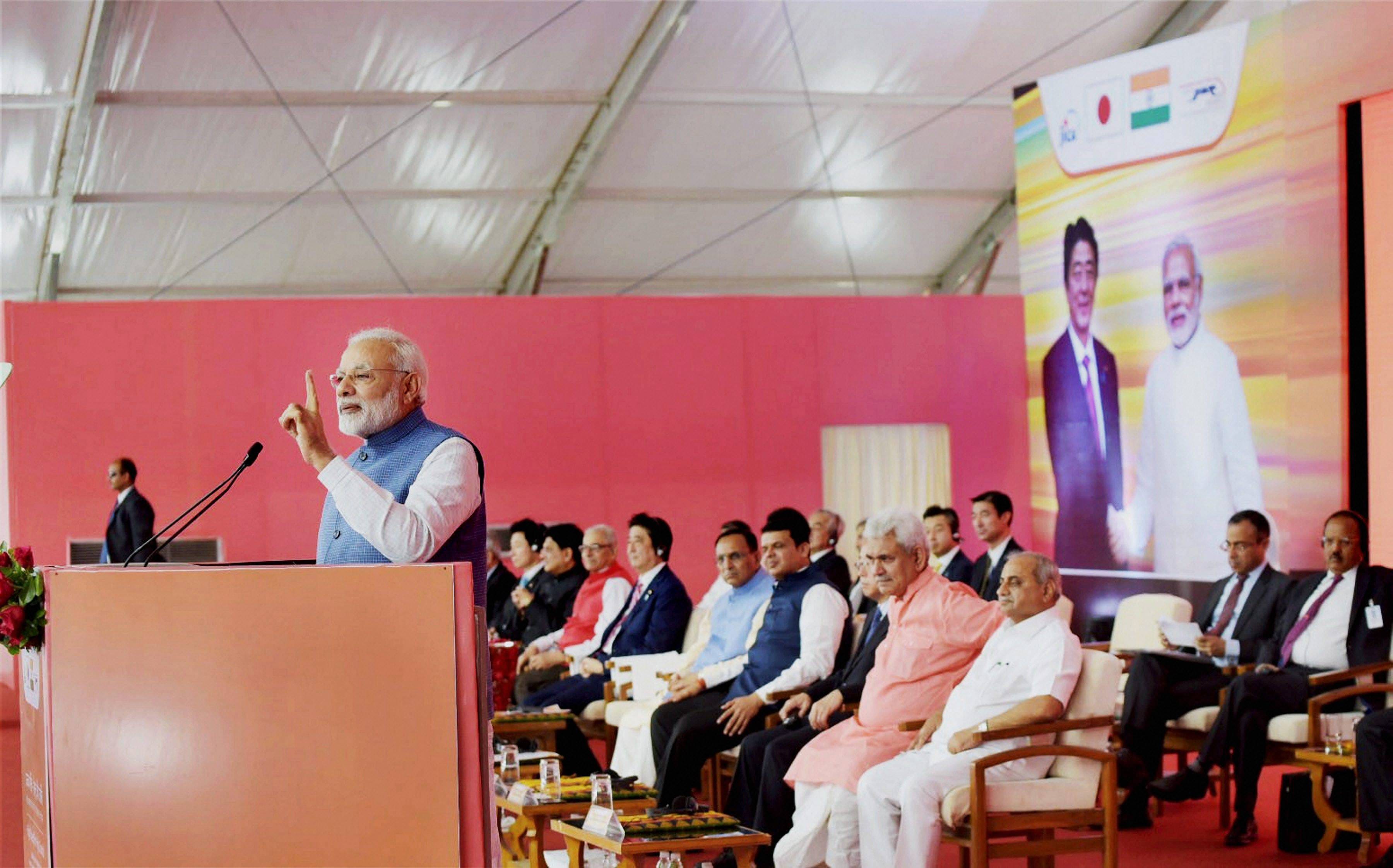Narendra modi shinzo abe bullet train project launch in gujarat 
