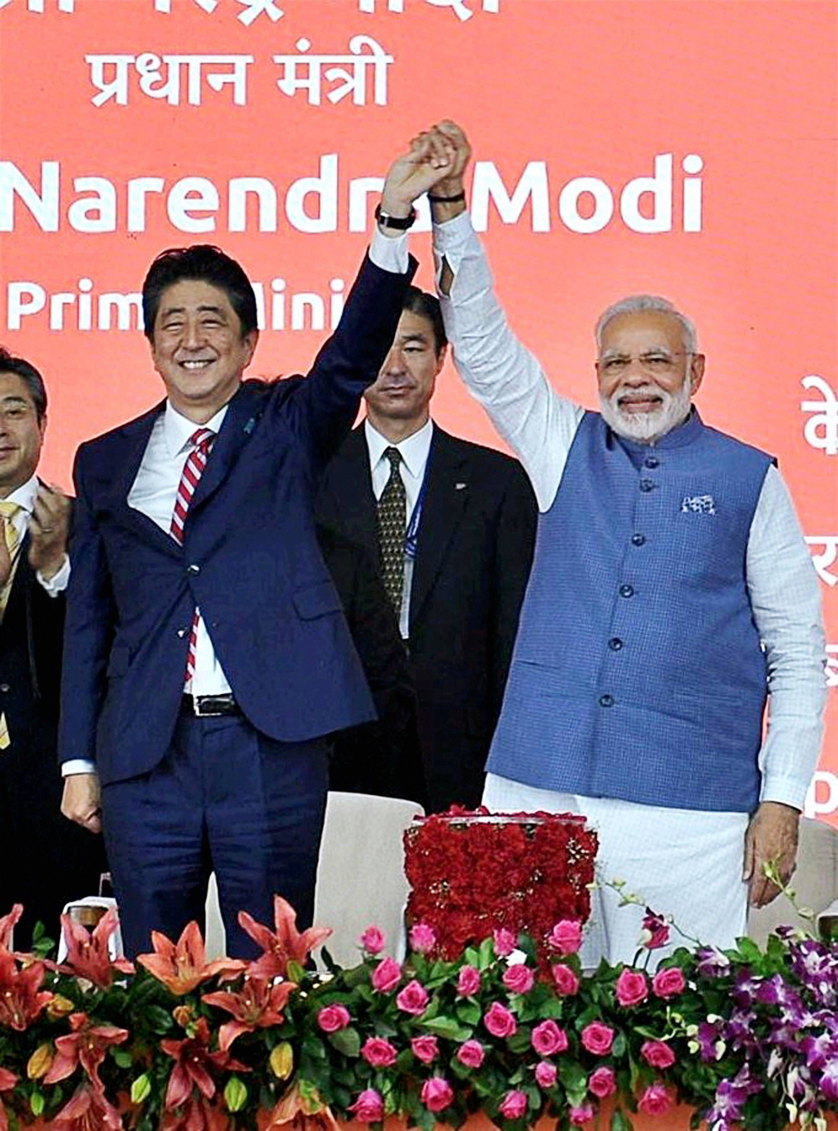 Narendra modi shinzo abe bullet train project launch in gujarat 