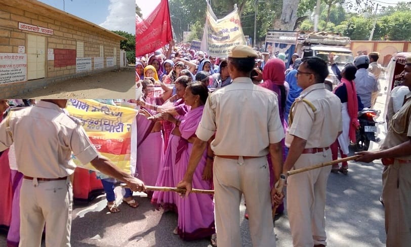 anganbari workers goes on strike in jaisalmer alwar 