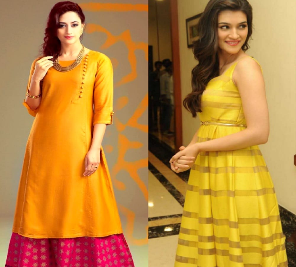 try this color indo western dress on the first day of Navratri 2017 Pooja