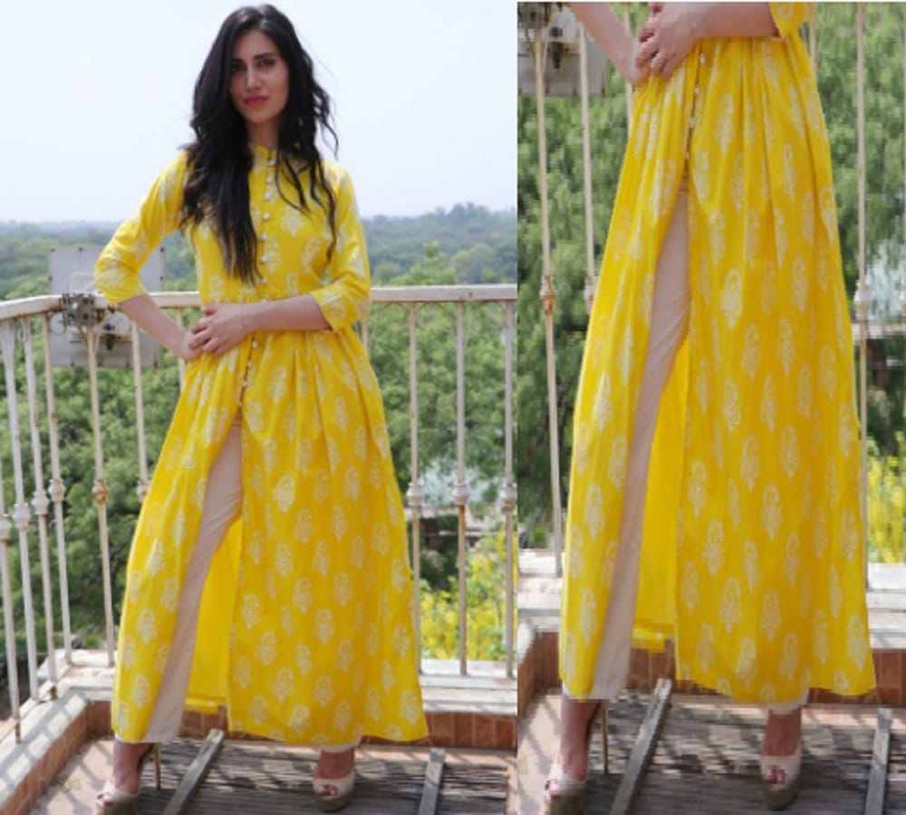 try this color indo western dress on the first day of Navratri 2017 Pooja