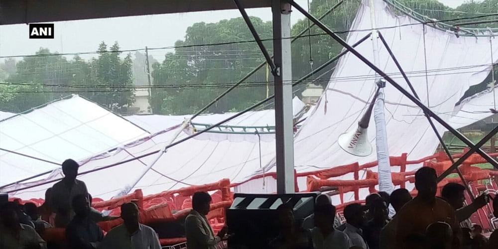 Portion of tent collapsed due to heavy rain at CM Adityanath's speech venue in Gorakhpur