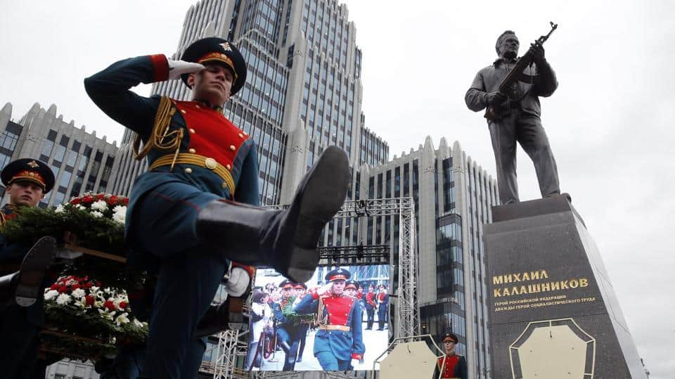 Russia: A Statue of Mikhail Kalashnikov inventor of most lethal weapon AK-47, see photos