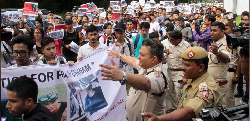 in pravish chanam case northestern people protest at up house