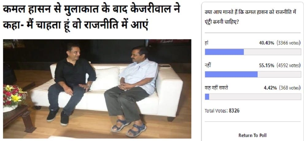 Amarujala Poll: Voters Think Film actor Kamal Haasan should not come in politics