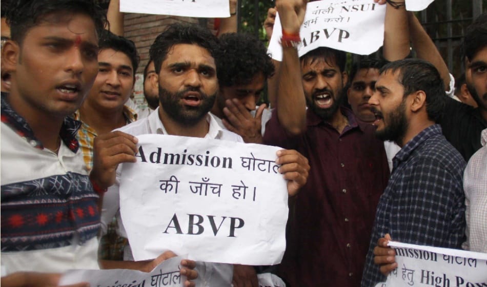 abvp workers did protest against admission of rocky tusheed