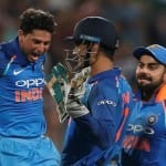 विराट कोहली, धोनी और कुलदीप यादव 
