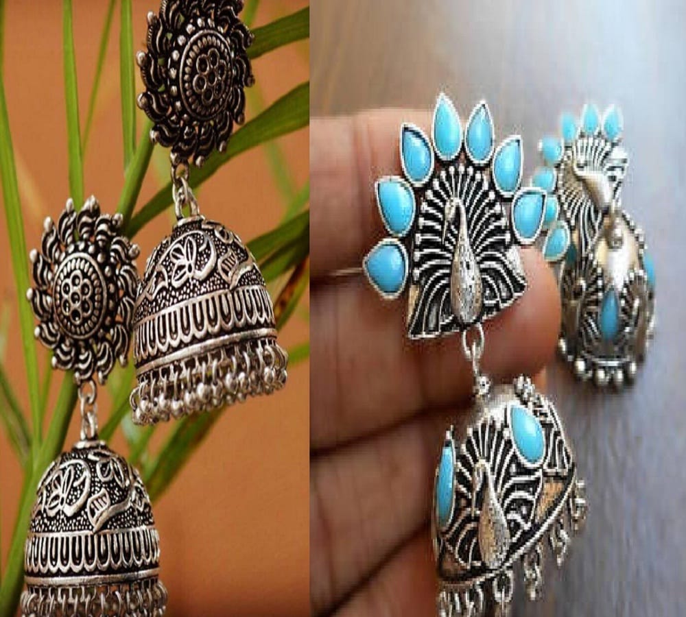 The trend of wearing ethnic earrings on western dress comes over again 