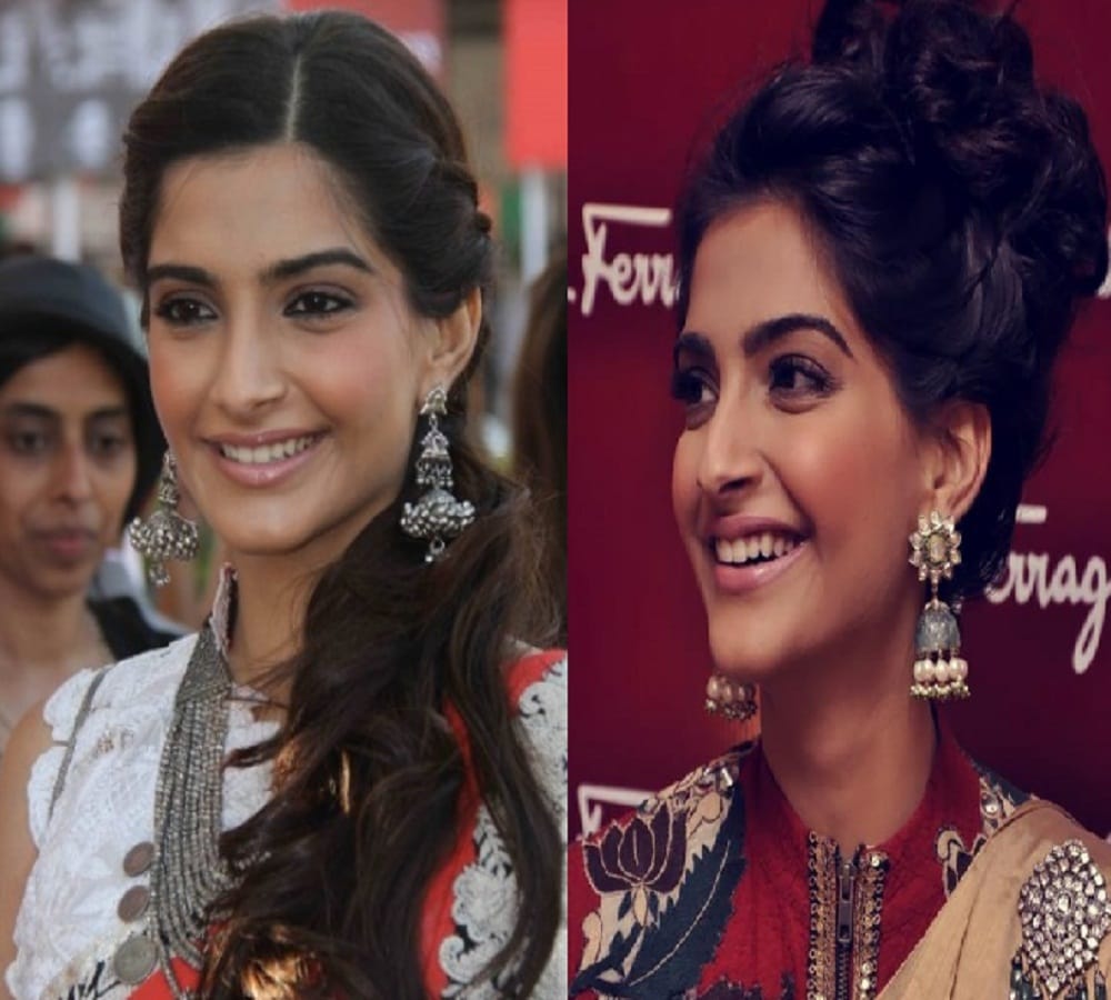 The trend of wearing ethnic earrings on western dress comes over again 