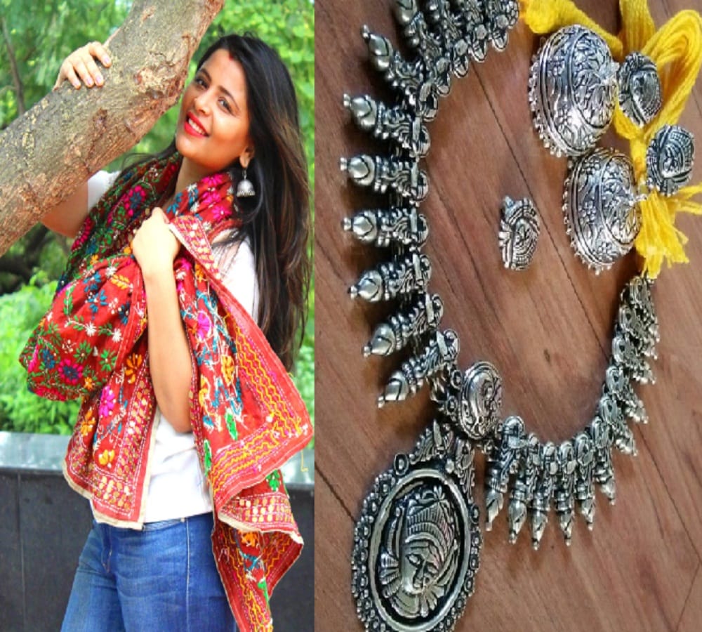 The trend of wearing ethnic earrings on western dress comes over again 