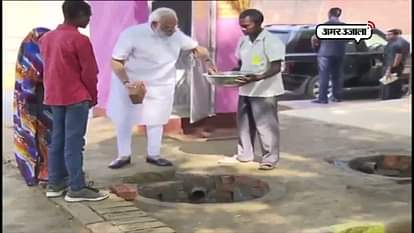 PM MODI laid foundation of toilets ON HIS Varanasi visit 