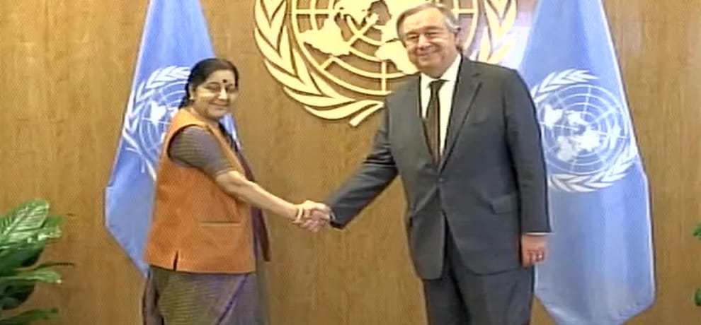 Sushma Swaraj met UN Secretary General Antonio Guterres and discussed issues of mutual interest