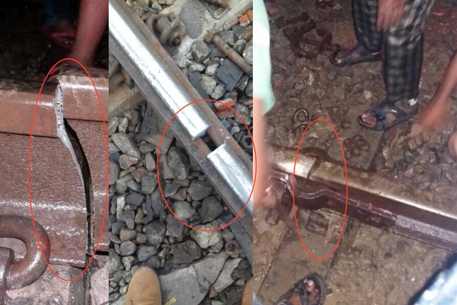 Trains run through broken lines in Uttar Pradesh.