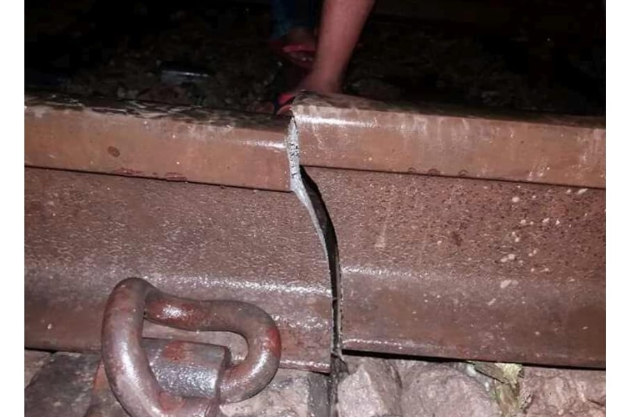 Trains run through broken lines in Uttar Pradesh.