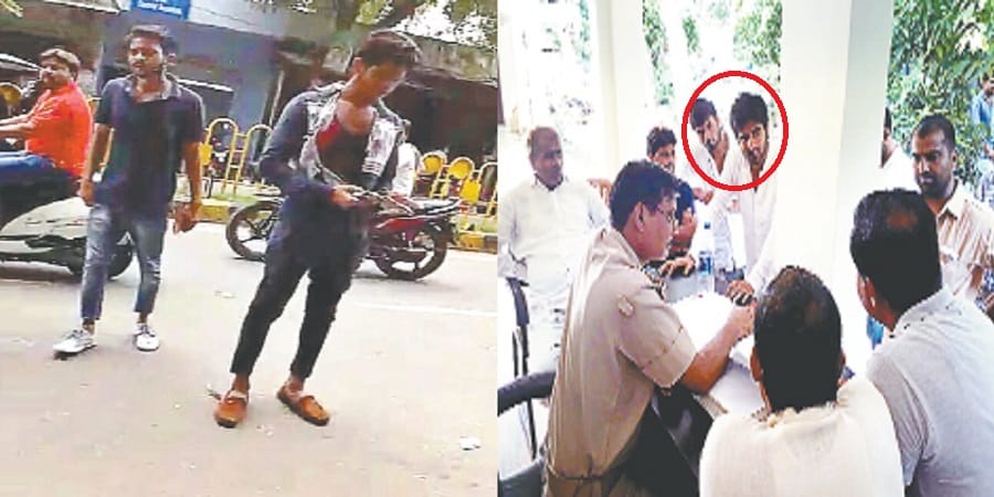 Standing in the police station, police defend the accused