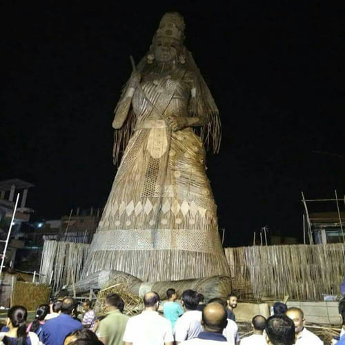 navratri 2017 100 feet tall maa durga bamboo sculpture made in assam